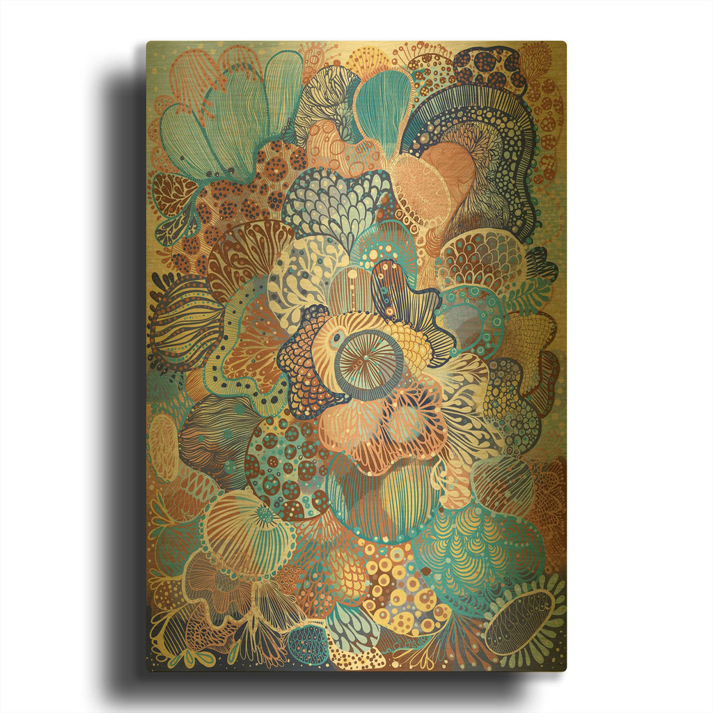 'Abstract Garden 2' By Noemi Ibarz Gold Metal Wall Art