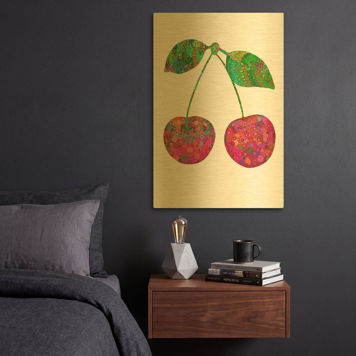 'Cherry' By Noemi Ibarz Gold Metal Wall Art