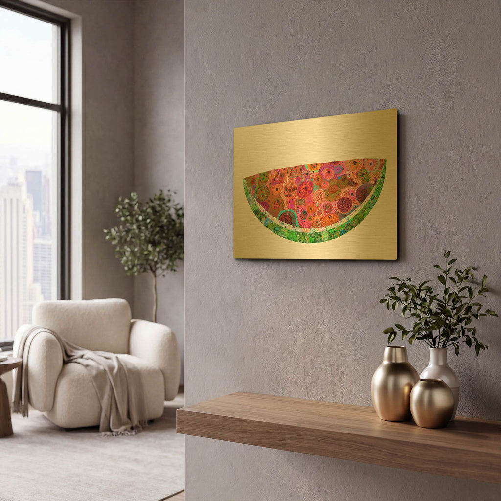 'Watermelon' By Noemi Ibarz Gold Metal Wall Art