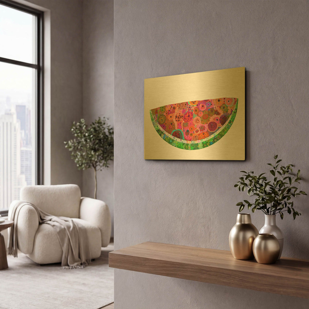 'Watermelon' By Noemi Ibarz Gold Metal Wall Art