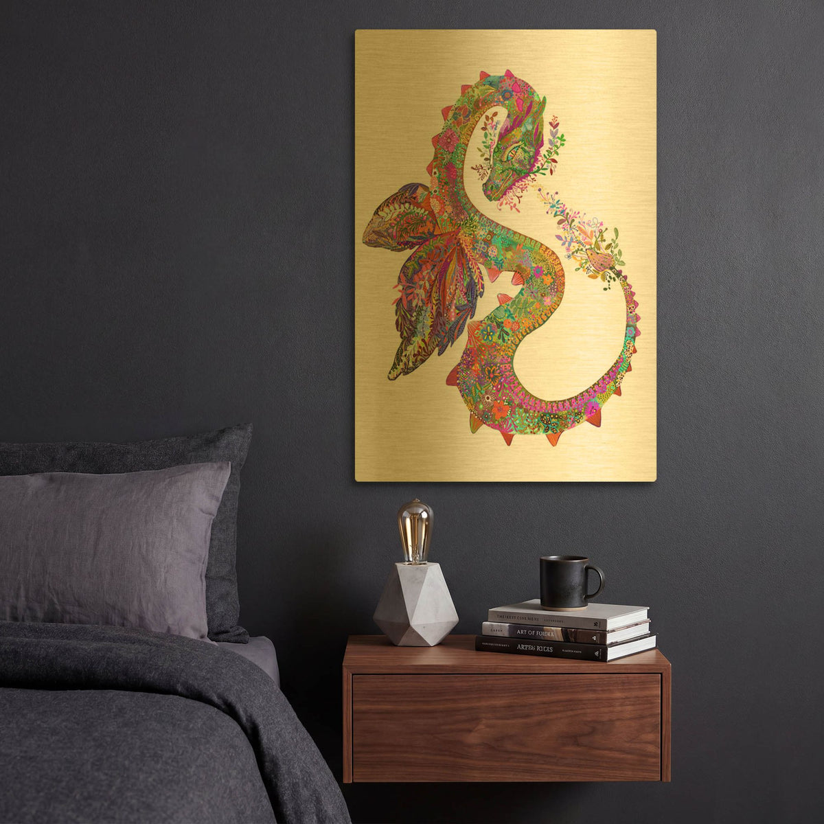 'Dragon' By Noemi Ibarz Gold Metal Wall Art