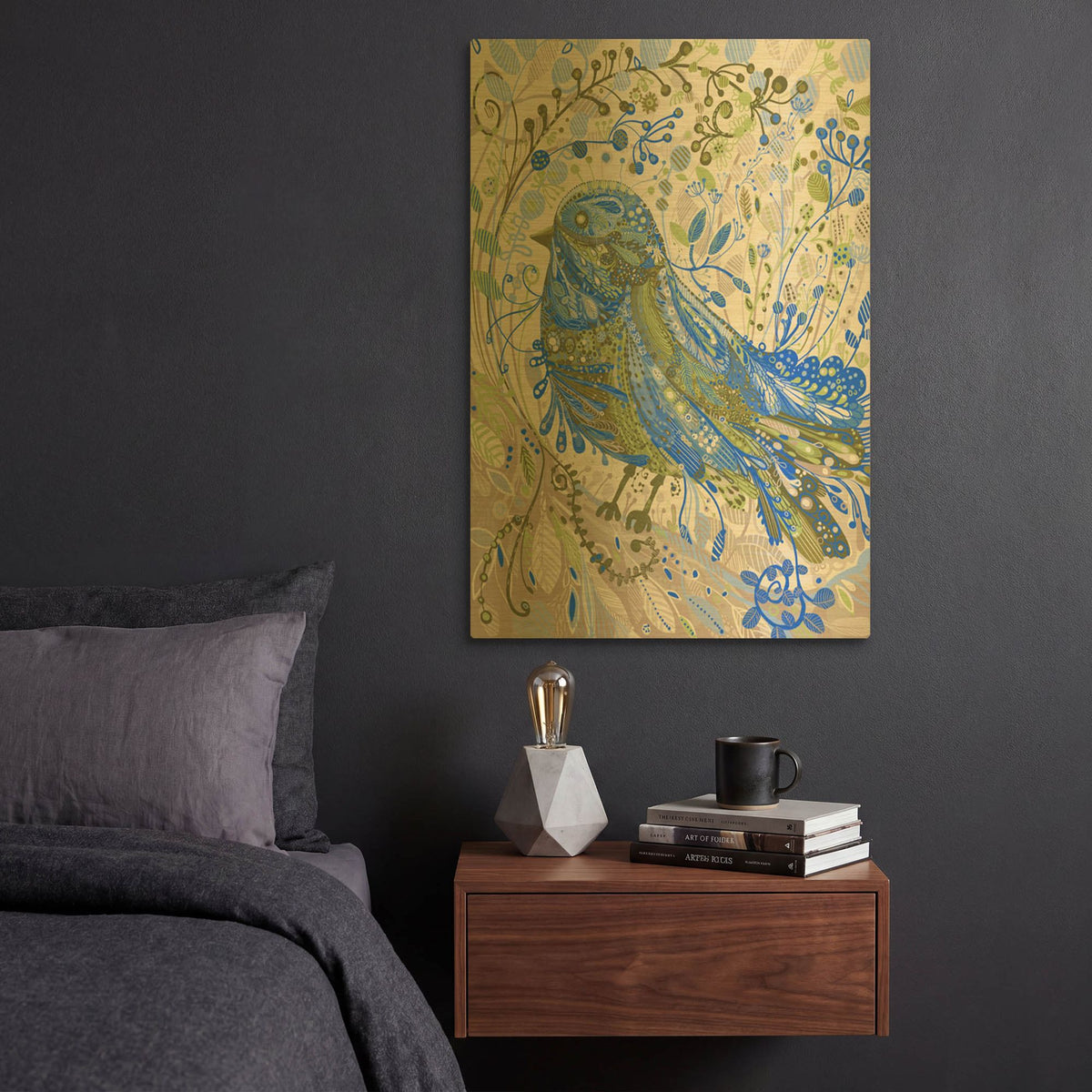 'Blue Bird' By Noemi Ibarz Gold Metal Wall Art