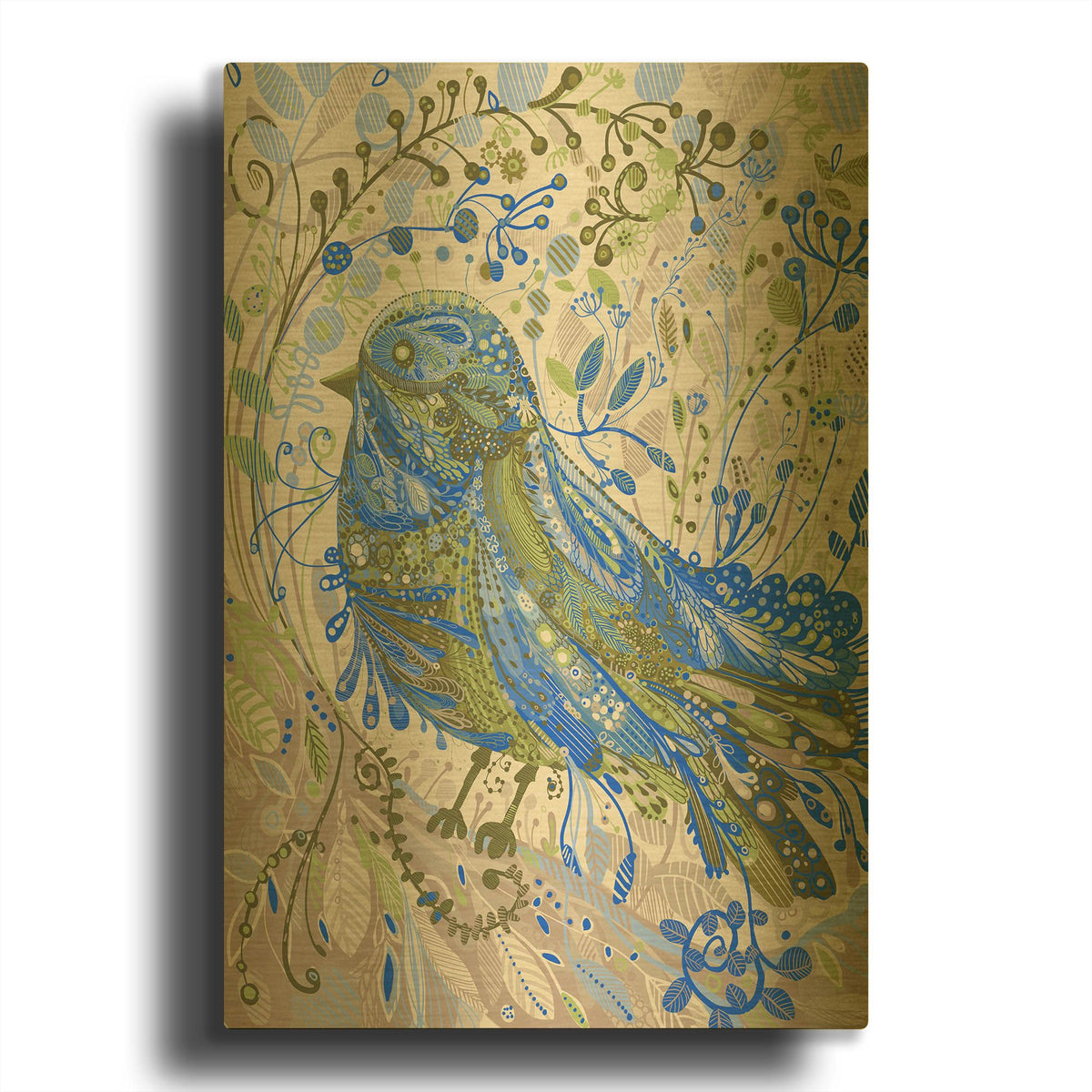 'Blue Bird' By Noemi Ibarz Gold Metal Wall Art