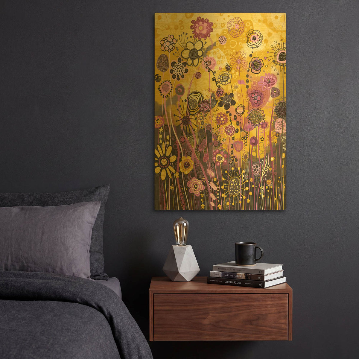 'Yellow' By Noemi Ibarz Gold Metal Wall Art