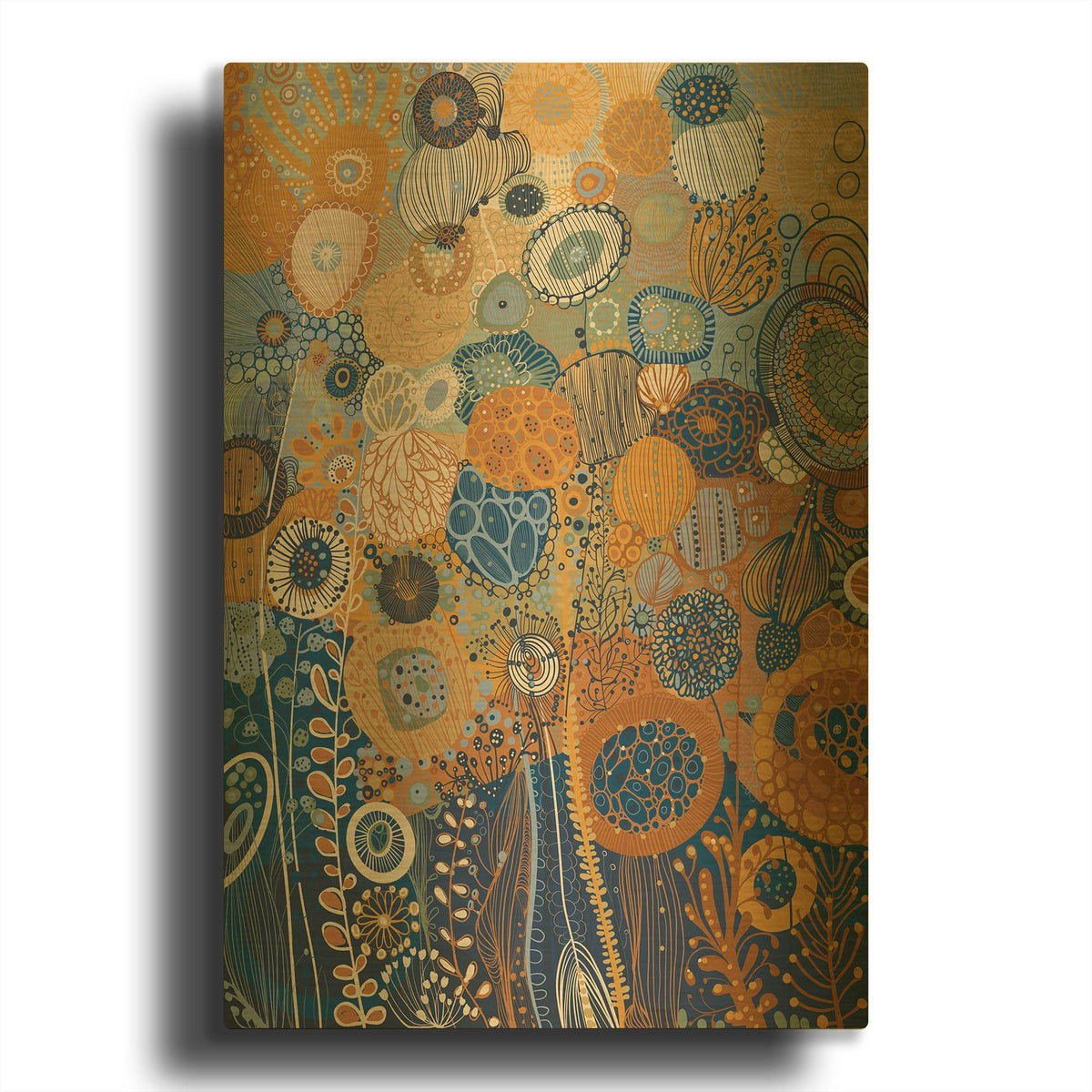 'Blue Flower' By Noemi Ibarz Gold Metal Wall Art