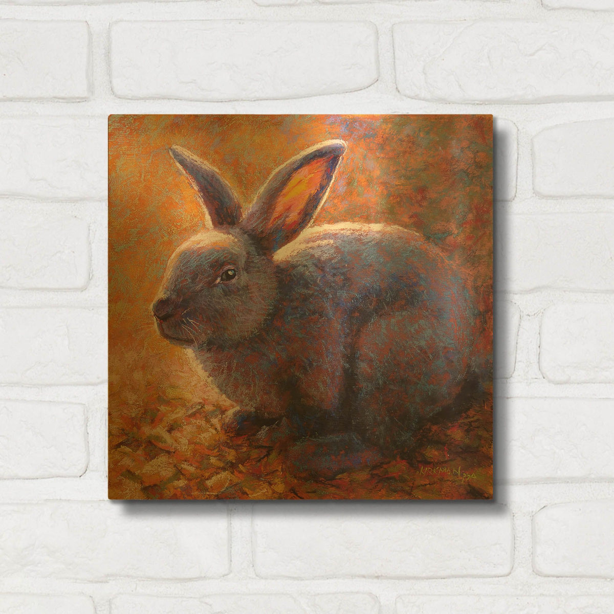'Plum Bunny' By Rita Kirkman Gold Metal Wall Art