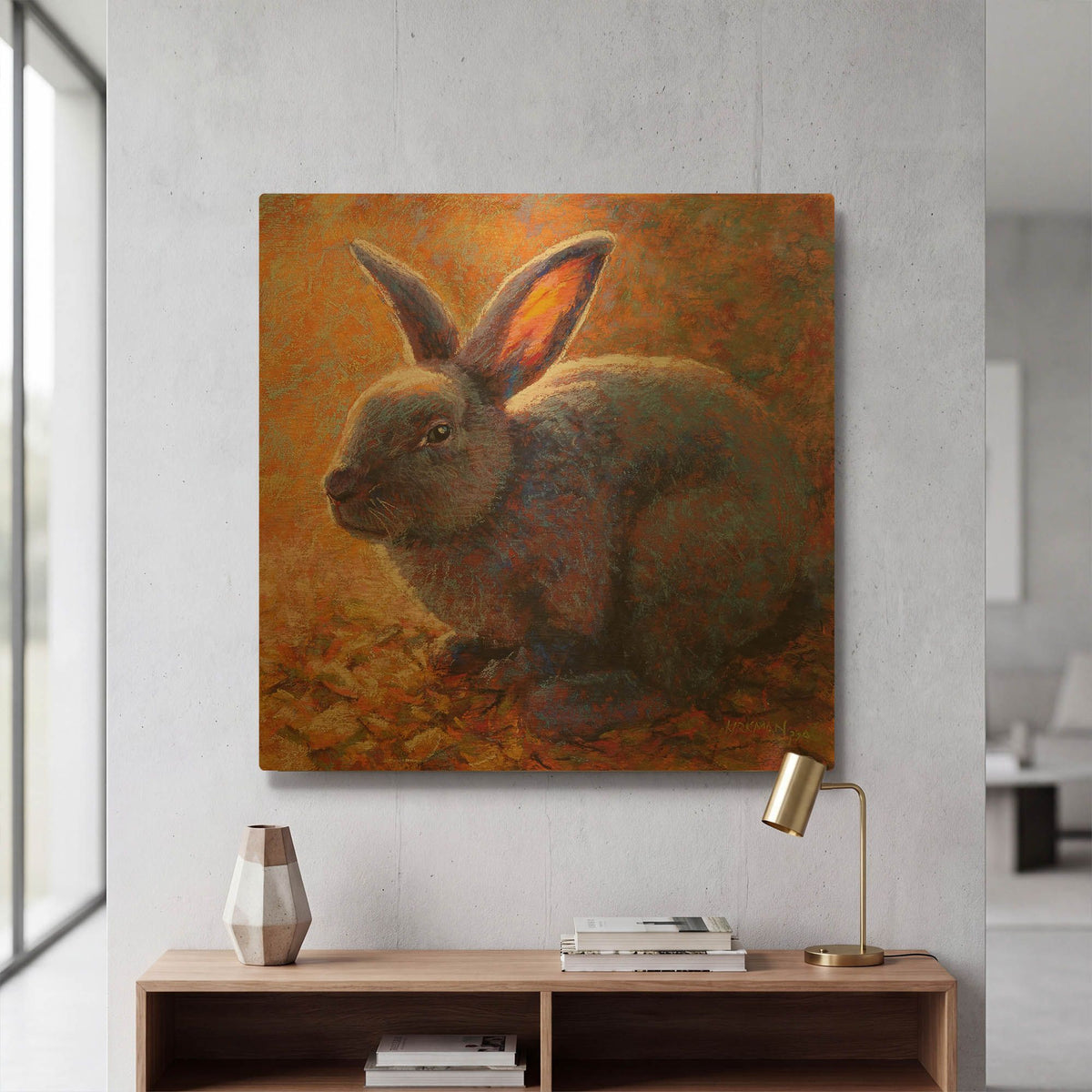 'Plum Bunny' By Rita Kirkman Gold Metal Wall Art