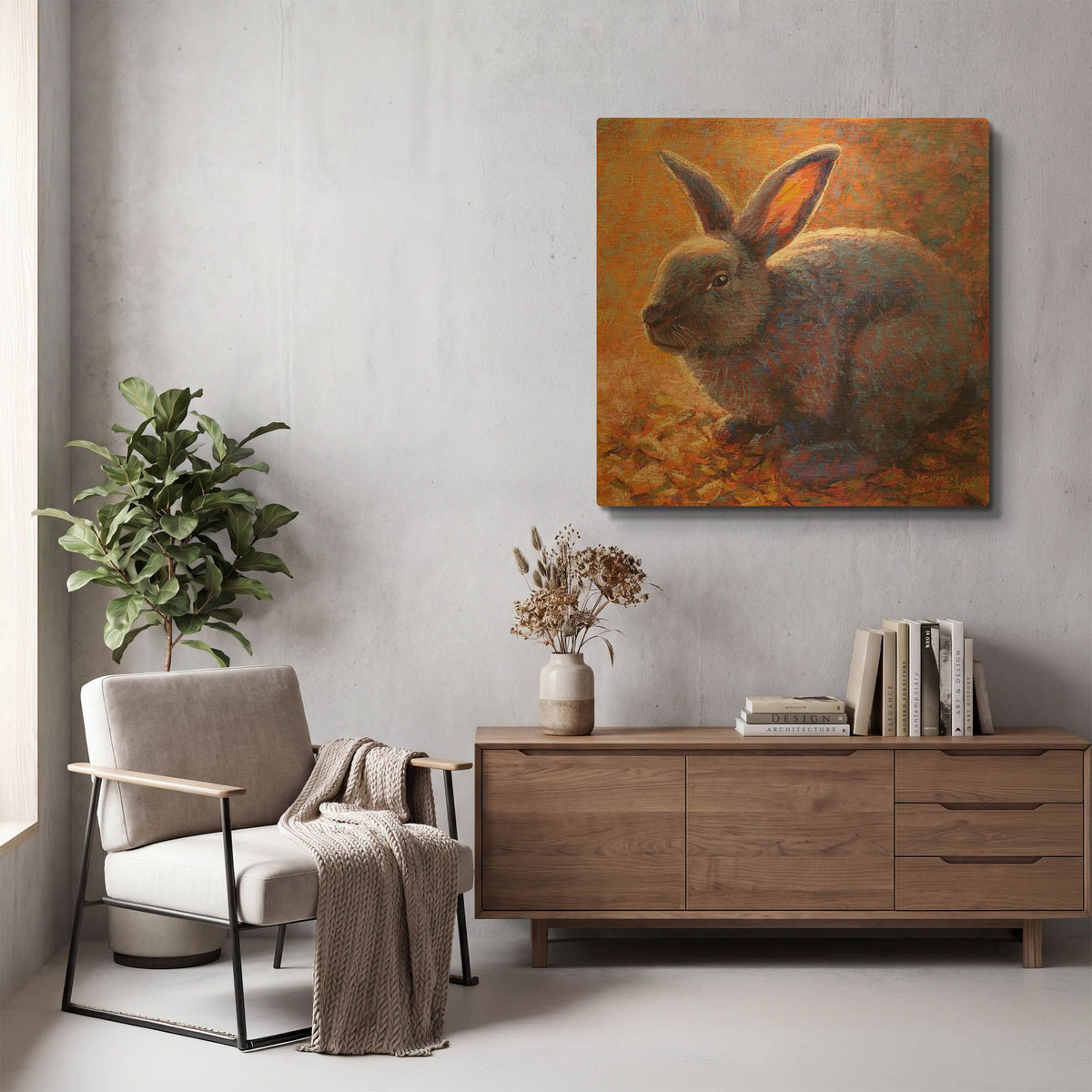 'Plum Bunny' By Rita Kirkman Gold Metal Wall Art
