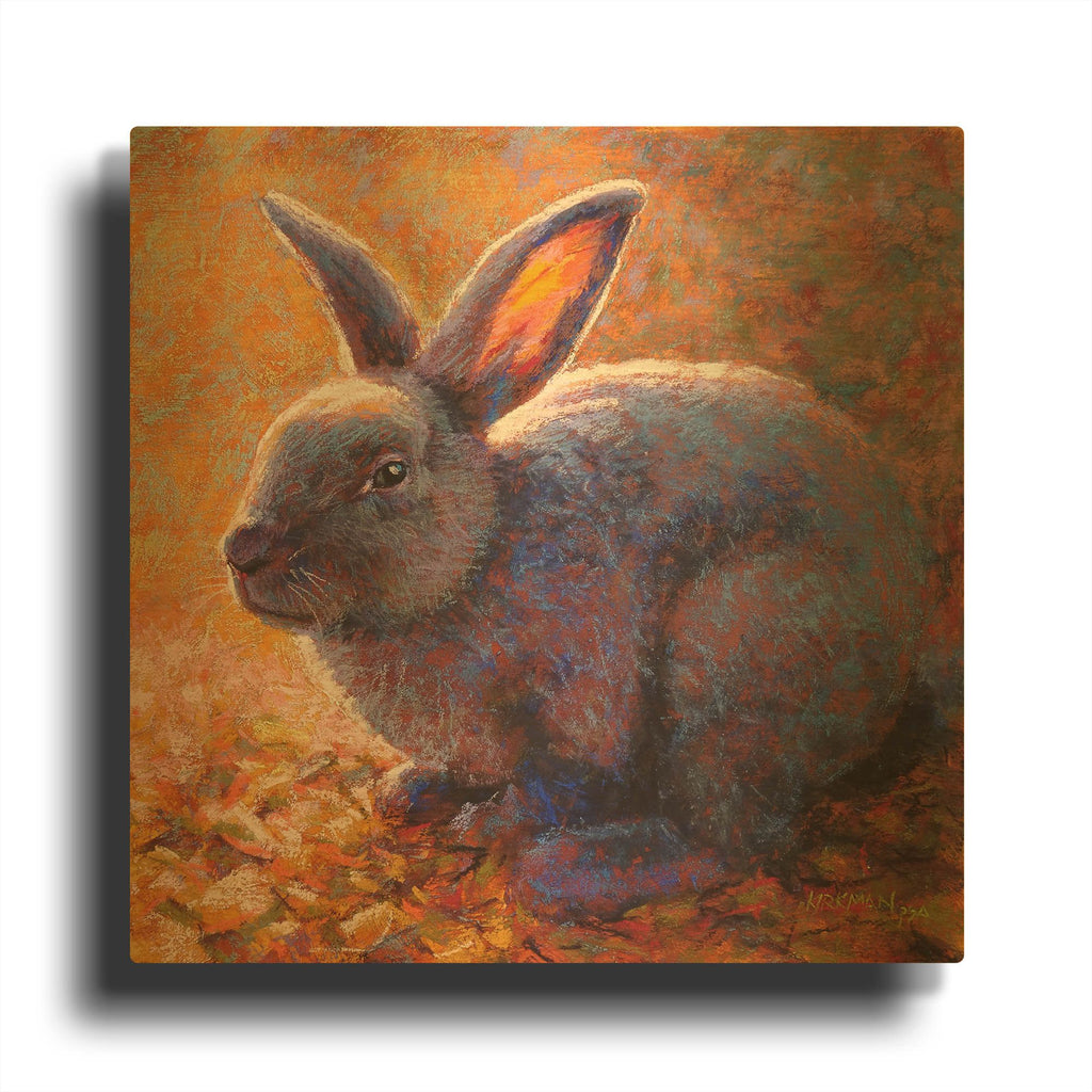 'Plum Bunny' By Rita Kirkman Gold Metal Wall Art