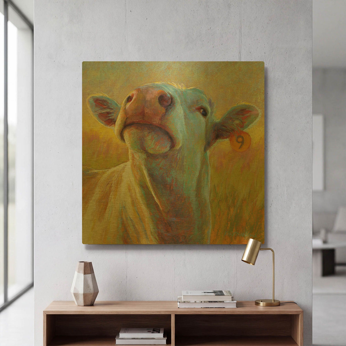 'Cow 9' By Rita Kirkman Gold Metal Wall Art