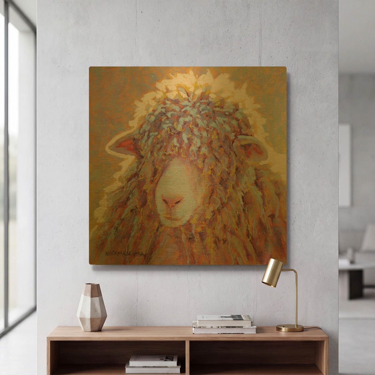 'Shaggy Sheep' By Rita Kirkman Gold Metal Wall Art