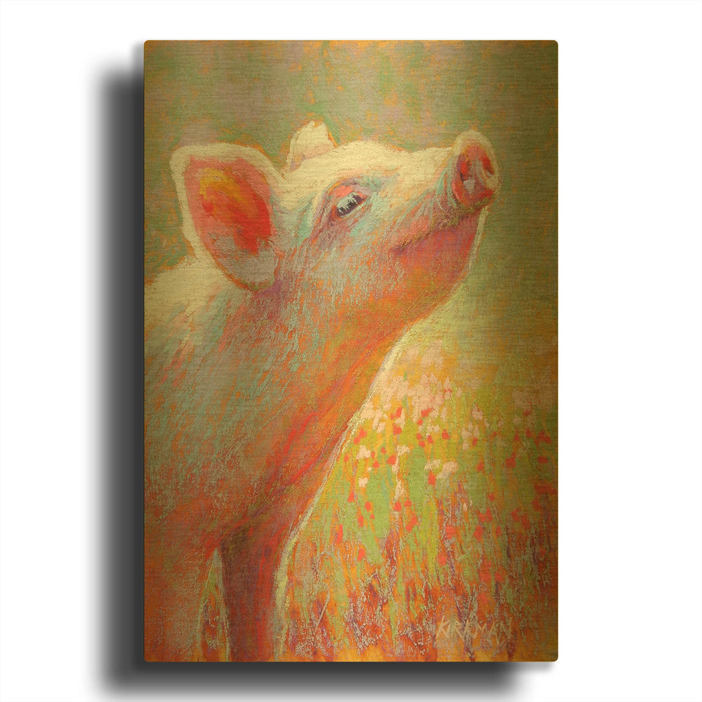 'Little Pink Piglet' By Rita Kirkman Gold Metal Wall Art