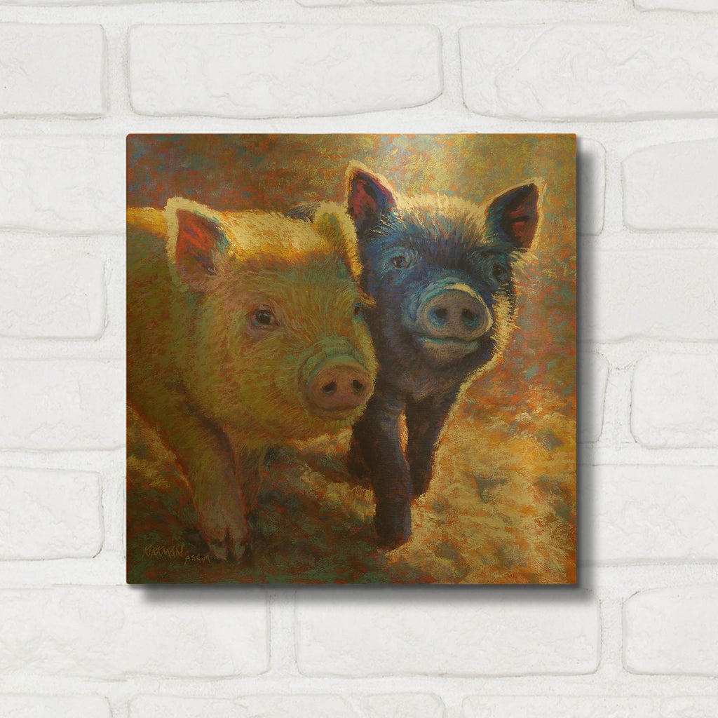 'Piggy Pals' By Rita Kirkman Gold Metal Wall Art