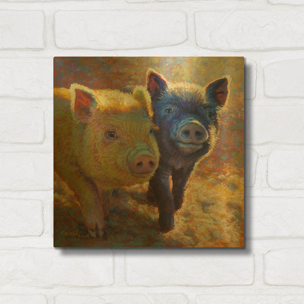 'Piggy Pals' By Rita Kirkman Gold Metal Wall Art