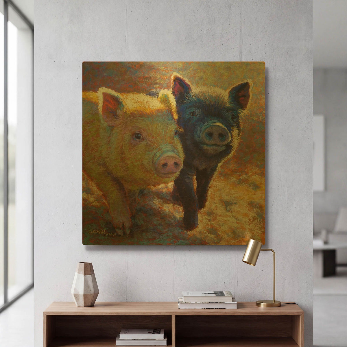 'Piggy Pals' By Rita Kirkman Gold Metal Wall Art