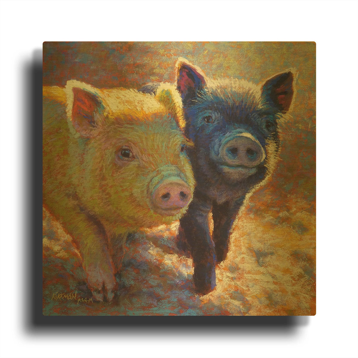 'Piggy Pals' By Rita Kirkman Gold Metal Wall Art