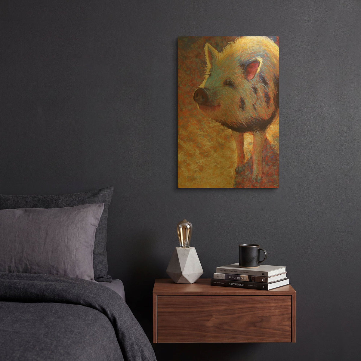 'Puffy Pig' By Rita Kirkman Gold Metal Wall Art