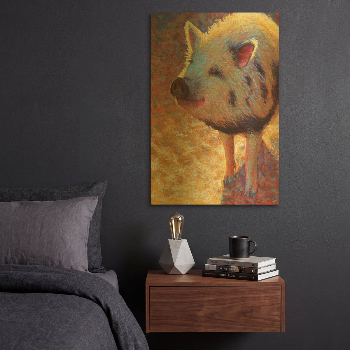 'Puffy Pig' By Rita Kirkman Gold Metal Wall Art