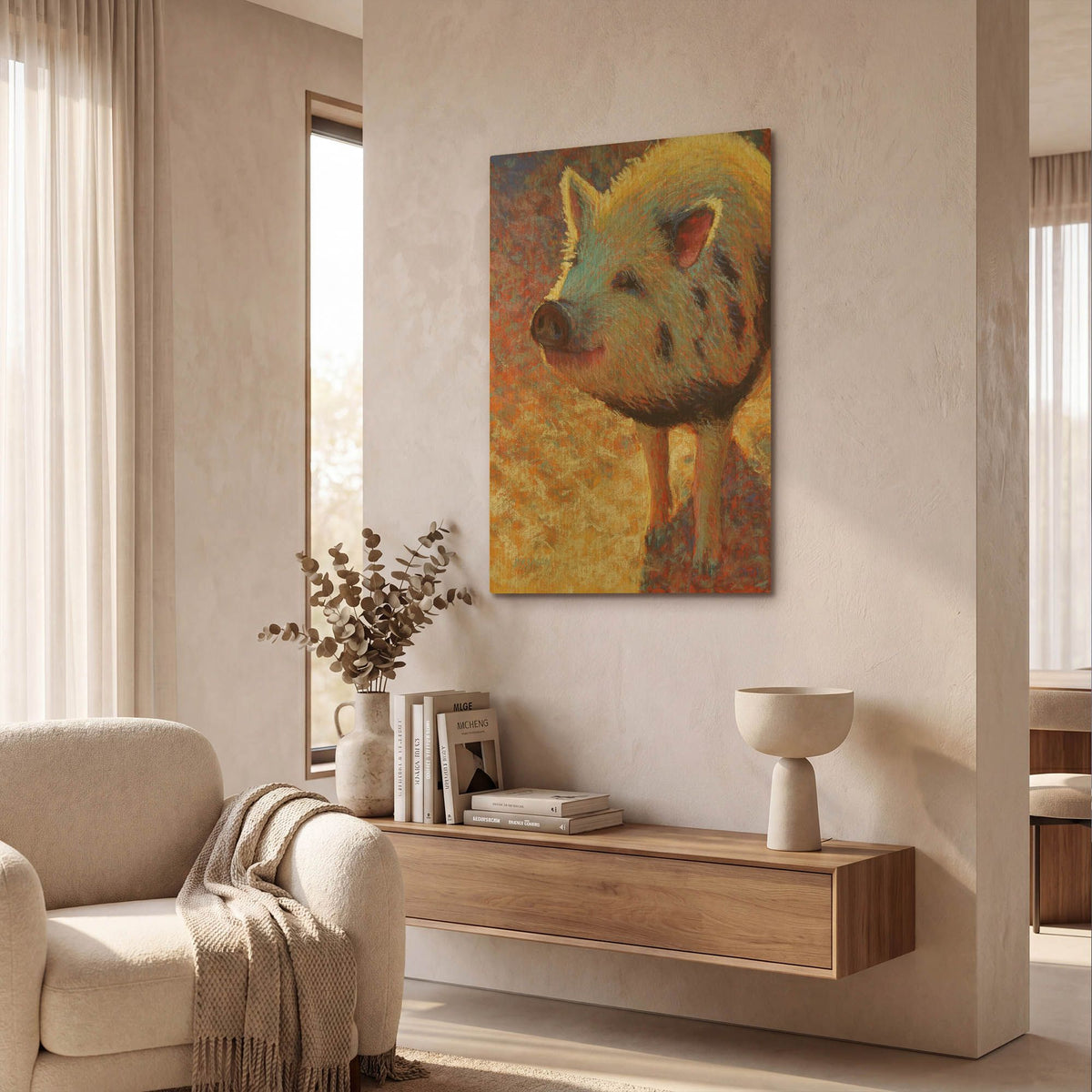 'Puffy Pig' By Rita Kirkman Gold Metal Wall Art