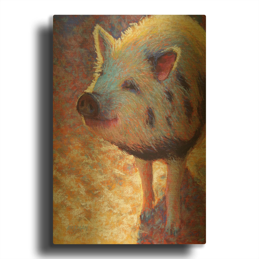 'Puffy Pig' By Rita Kirkman Gold Metal Wall Art