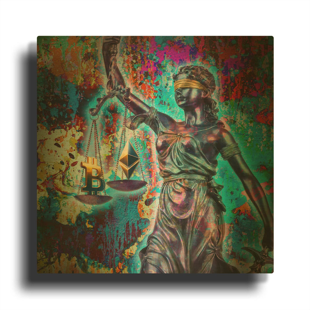 'Crypto Is Justice' By Valentyn Artemenko Gold Metal Wall Art
