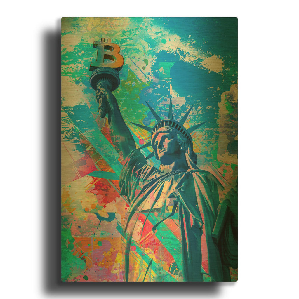'Statue Of Bitcoin Liberty' By Valentyn Artemenko Gold Metal Wall Art