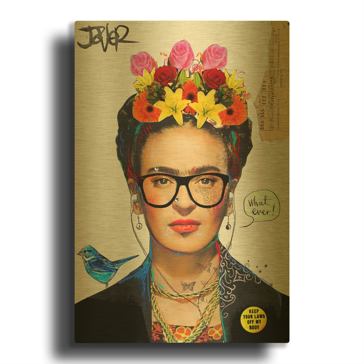 'Hipsta Frida' By Loui Jover Gold Metal Wall Art