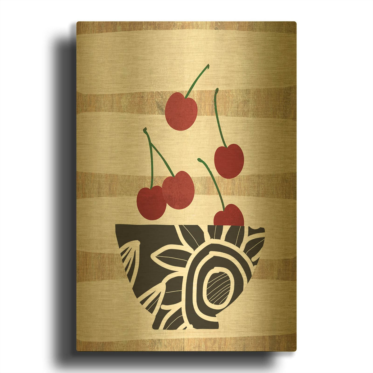 'Bowl Of Cherries On Wood' By Linda Woods Gold Metal Wall Art