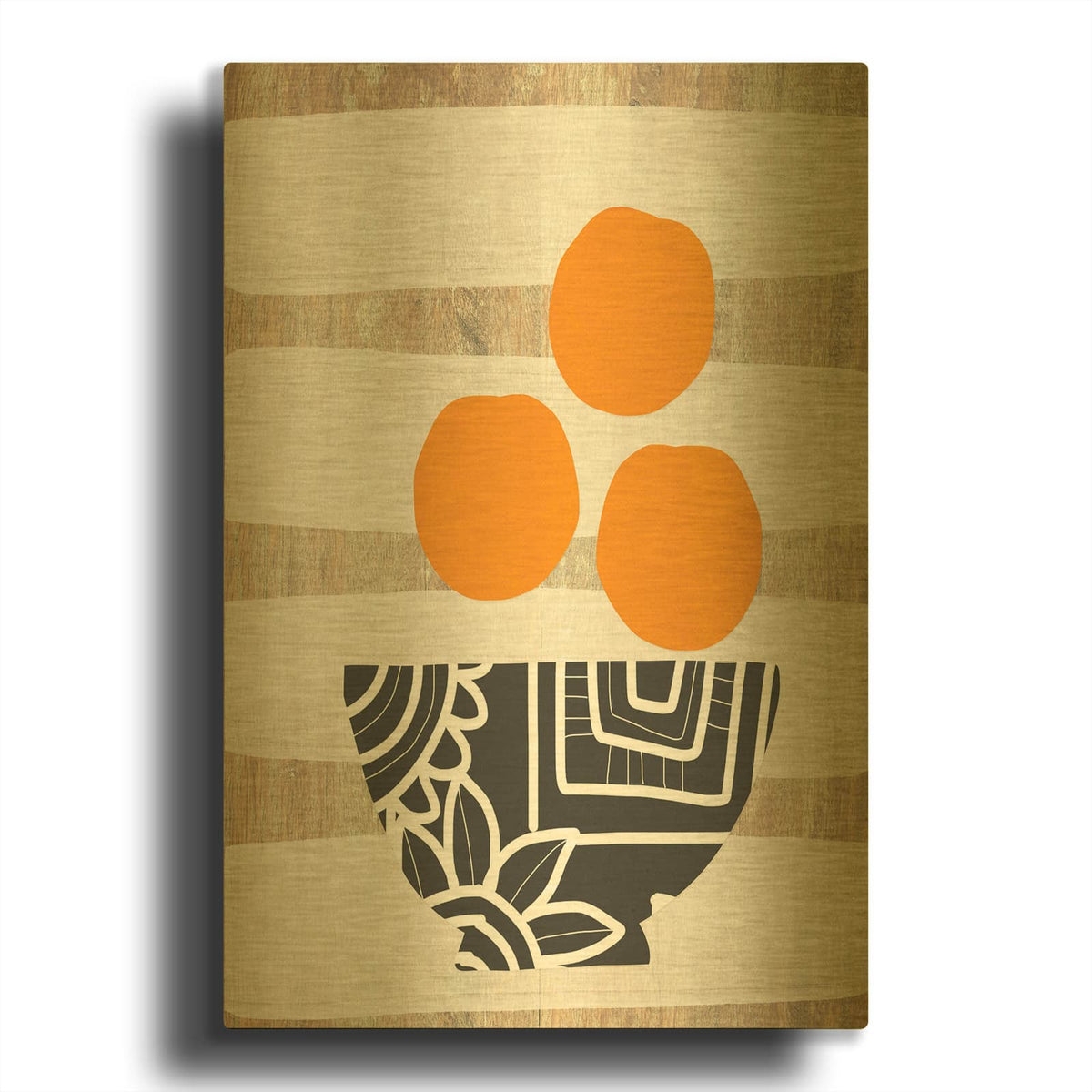 'Bowl Of Oranges On Wood' By Linda Woods Gold Metal Wall Art