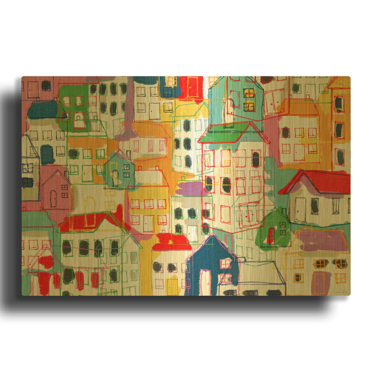 'City Life' By Linda Woods Gold Metal Wall Art