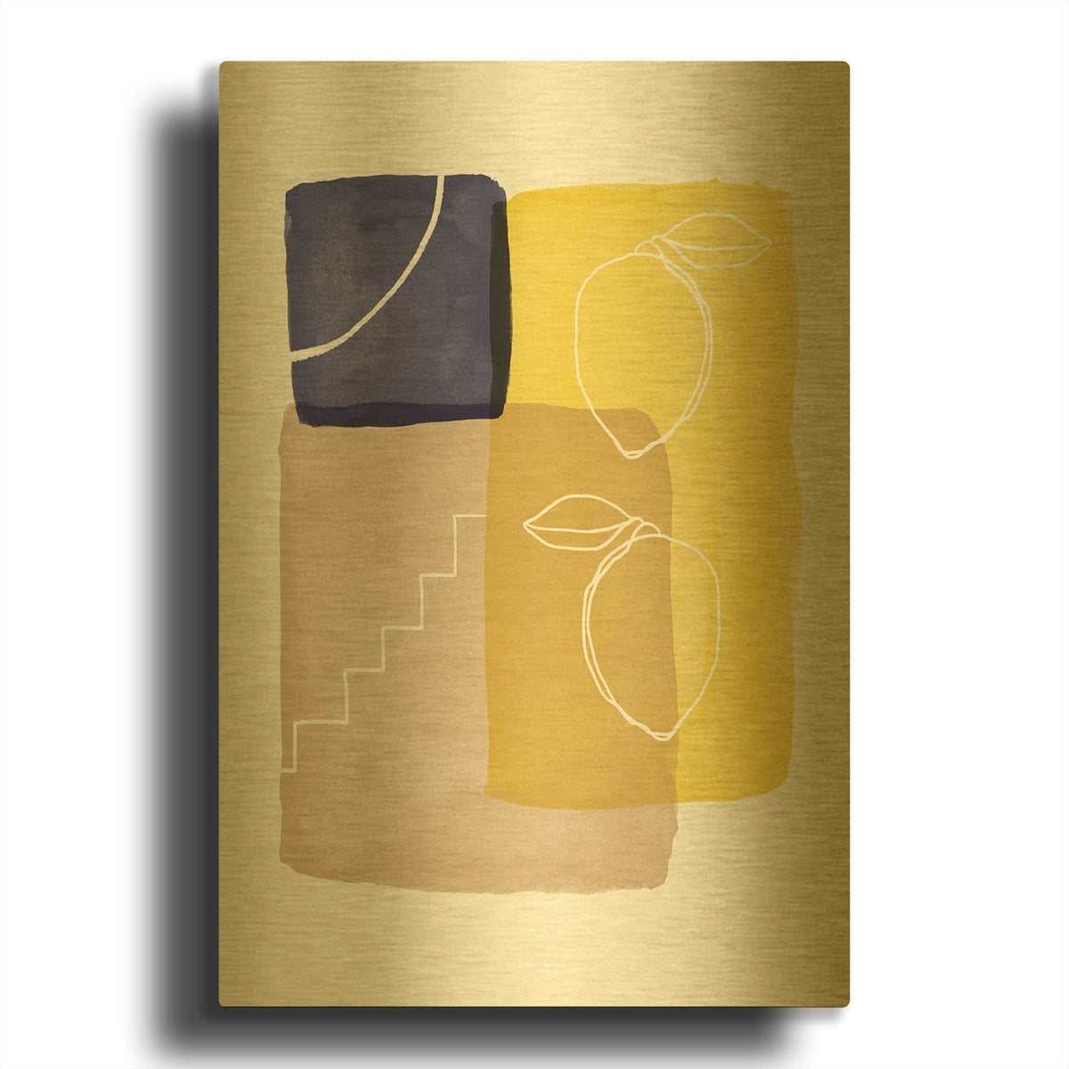 'Lemon Pop Line Art 2' By Linda Woods Gold Metal Wall Art