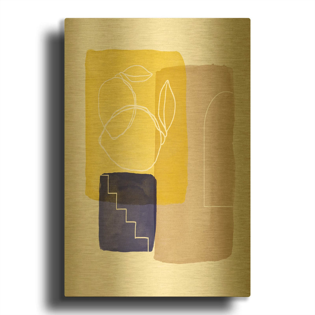 'Lemon Pop Line Art' By Linda Woods Gold Metal Wall Art