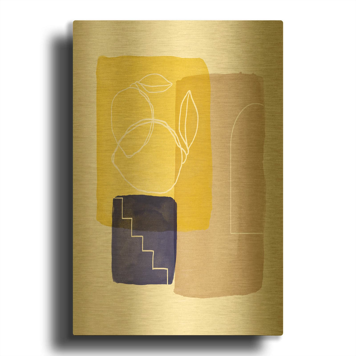 'Lemon Pop Line Art' By Linda Woods Gold Metal Wall Art