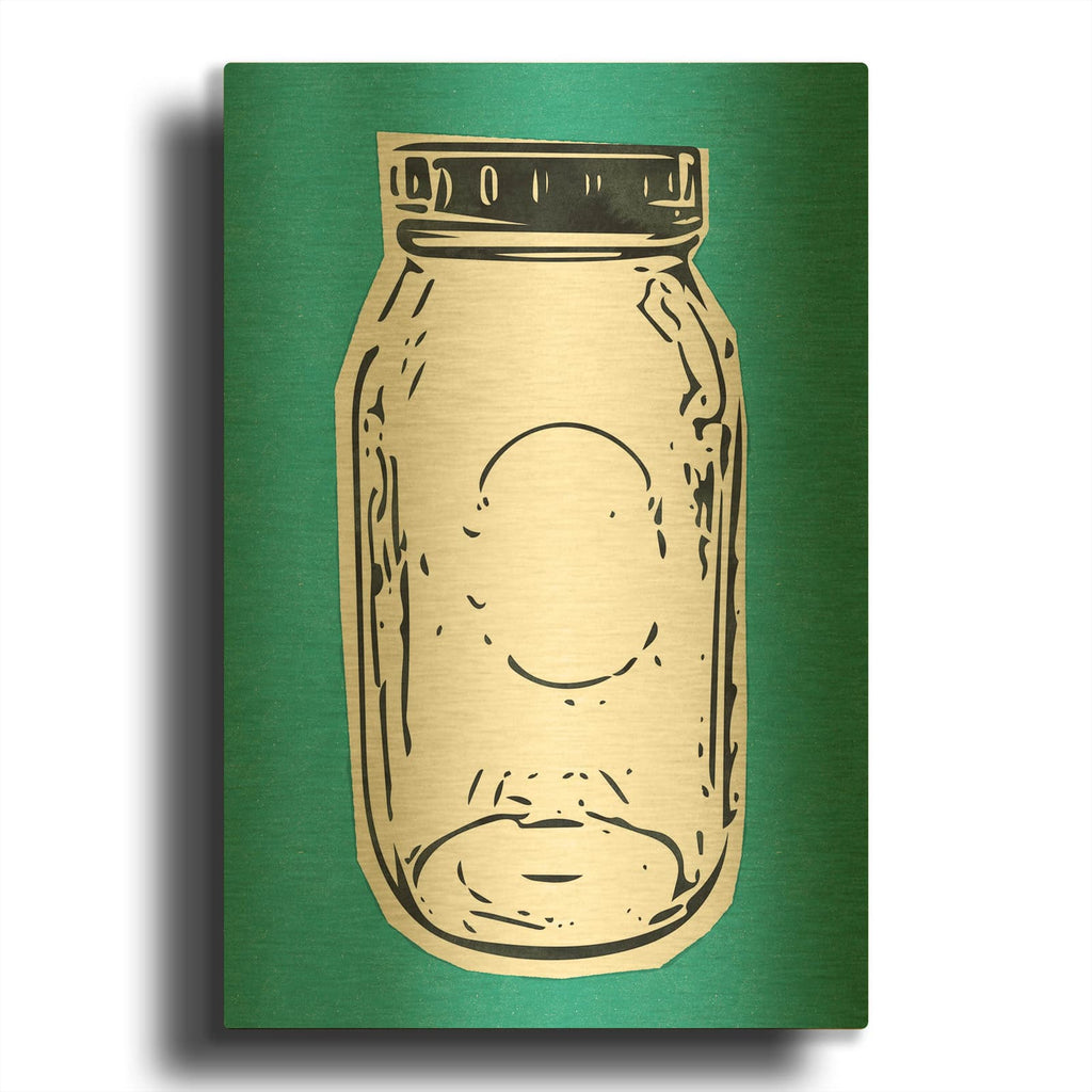 'Pop Art Mason Jar Blue' By Linda Woods Gold Metal Wall Art