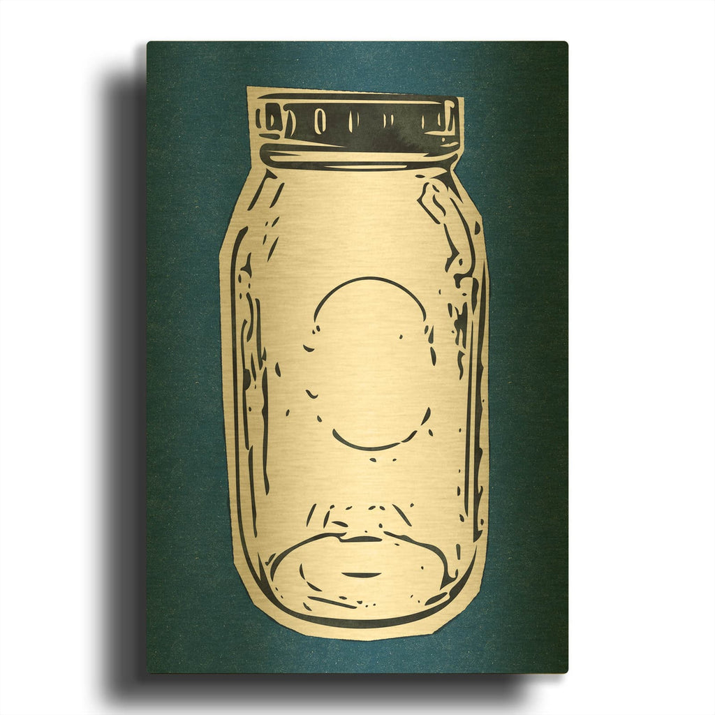 'Pop Art Mason Jar Dark Blue' By Linda Woods Gold Metal Wall Art