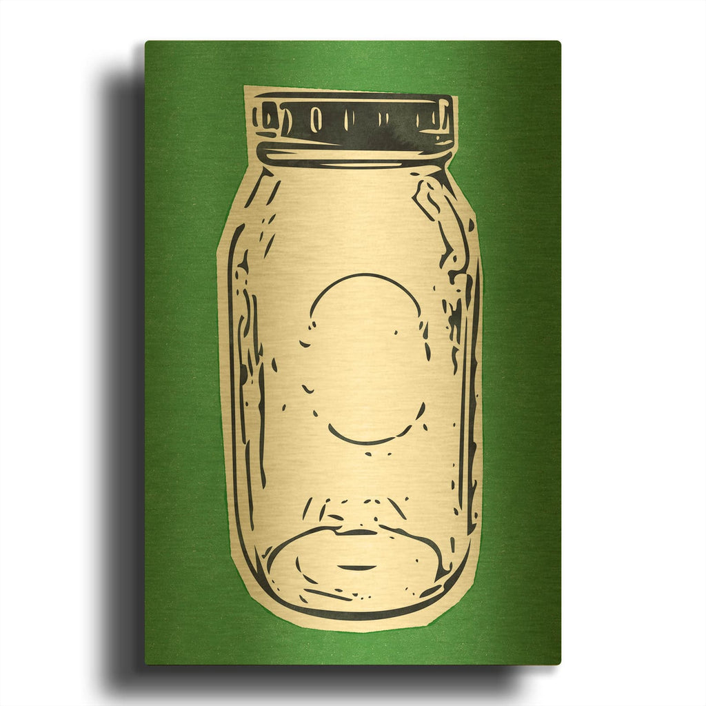 'Pop Art Mason Jar Green' By Linda Woods Gold Metal Wall Art