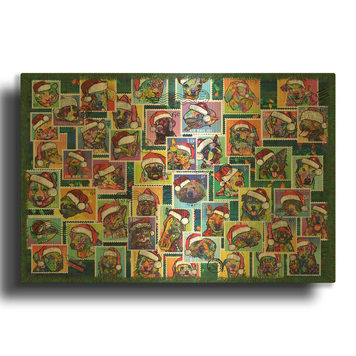 'Santa Hat Animal Stamps' By Dean Russo Gold Metal Wall Art