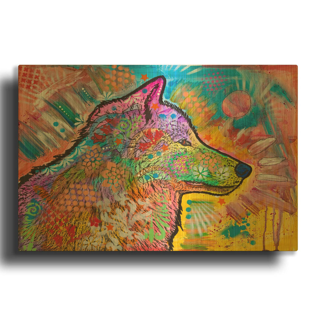 'Observing Wolf' By Dean Russo Gold Metal Wall Art