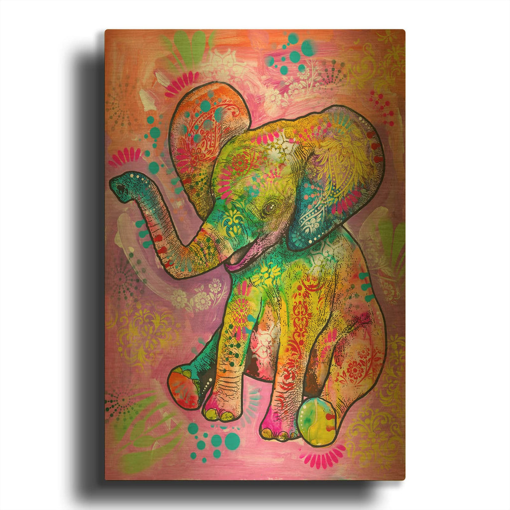 'Aminal Bebees - Elephant Sit' By Dean Russo Gold Metal Wall Art