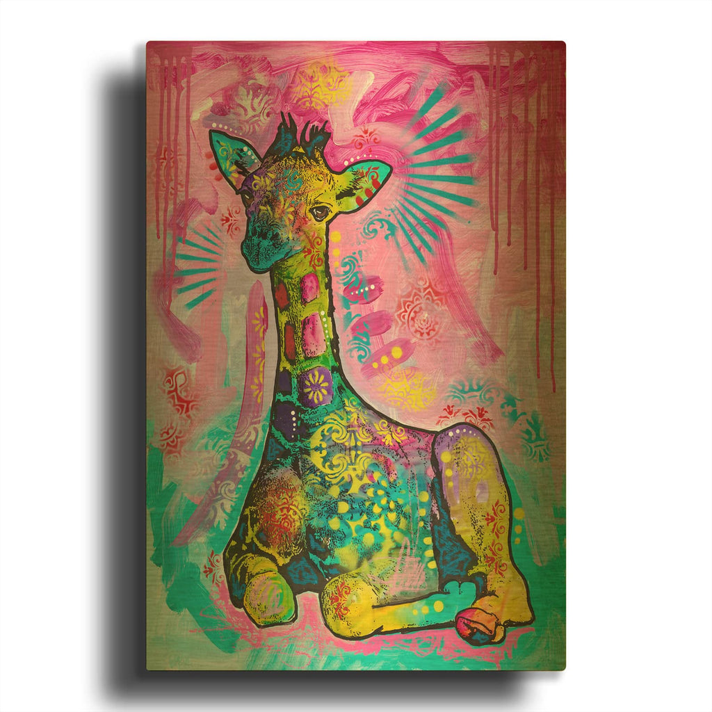 'Aminal Bebees - Giraffe Chilin' By Dean Russo Gold Metal Wall Art
