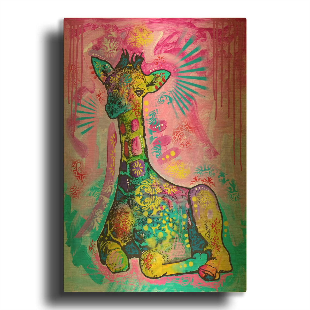 'Aminal Bebees - Giraffe Chilin' By Dean Russo Gold Metal Wall Art