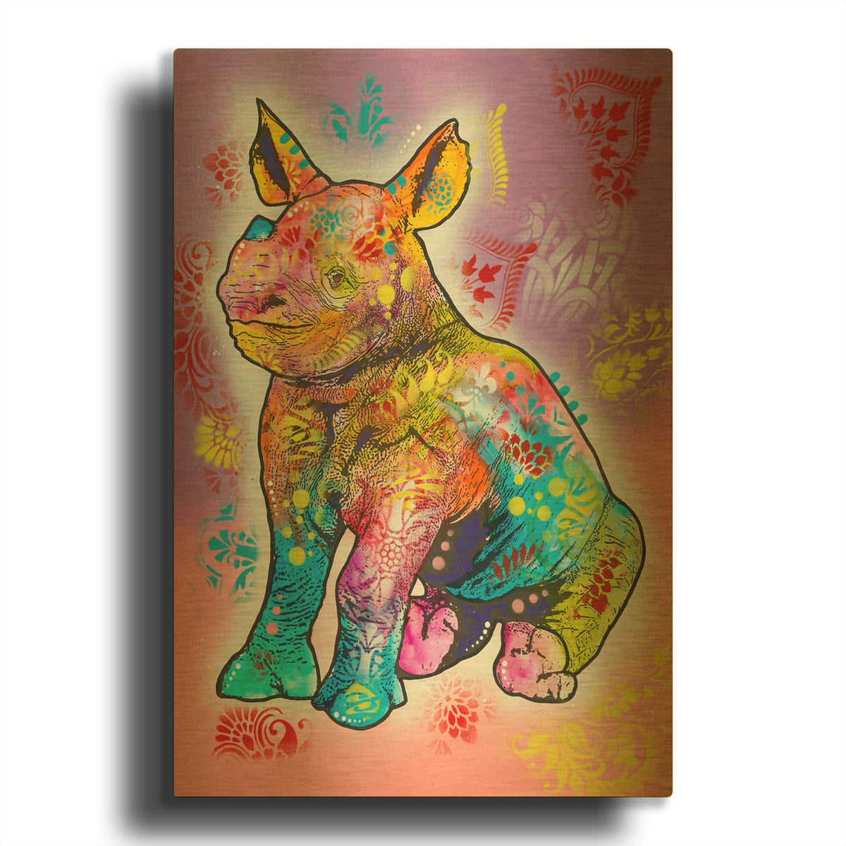 'Aminal Bebees - Rhino Sploot' By Dean Russo Gold Metal Wall Art