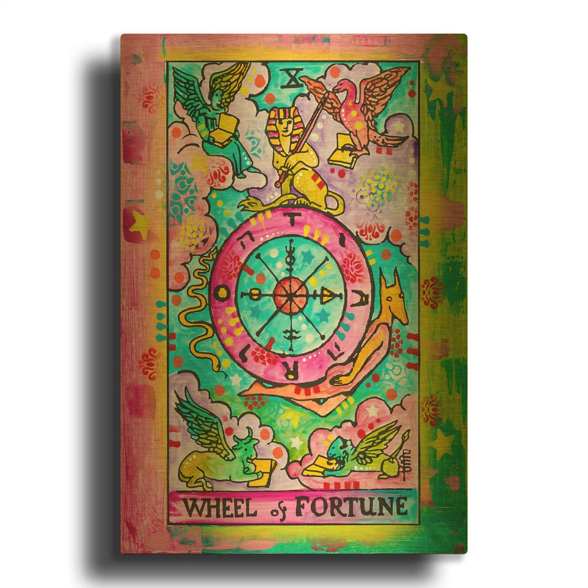 'Tarot - Wheel Of Fortune' By Dean Russo Gold Metal Wall Art