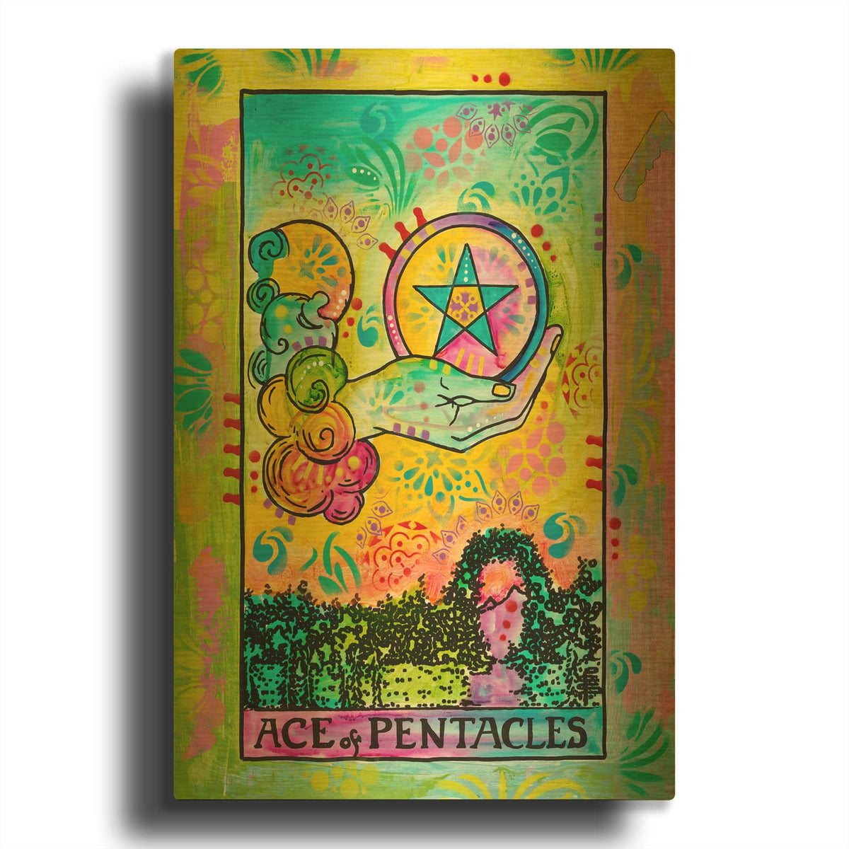 'Tarot - Ace Of Pentacles' By Dean Russo Gold Metal Wall Art