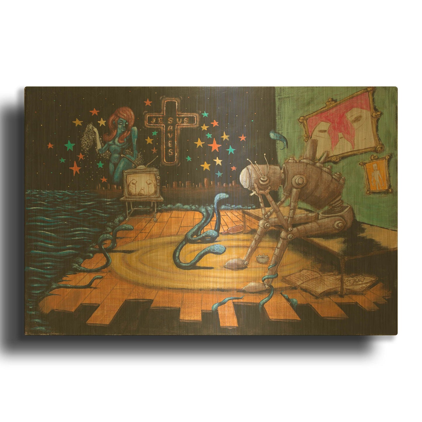 'Jesus Saves' By Craig Snodgrass Gold Metal Wall Art