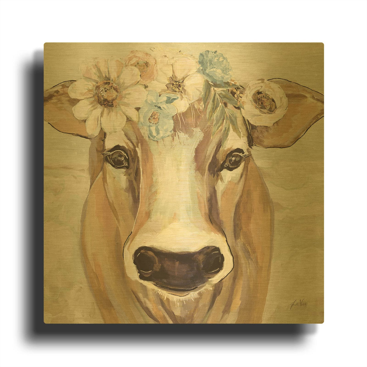 'Beau With Flowers Neutral' By Jeanette Vertentes Gold Metal Wall Art