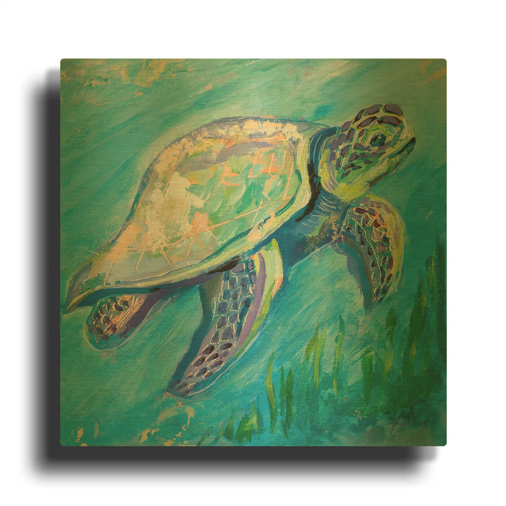 'Sea Turtle Swim Light' By Jeanette Vertentes Gold Metal Wall Art