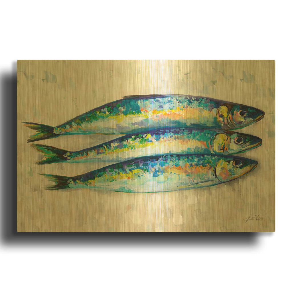 'Fish Trio' By Jeanette Vertentes Gold Metal Wall Art