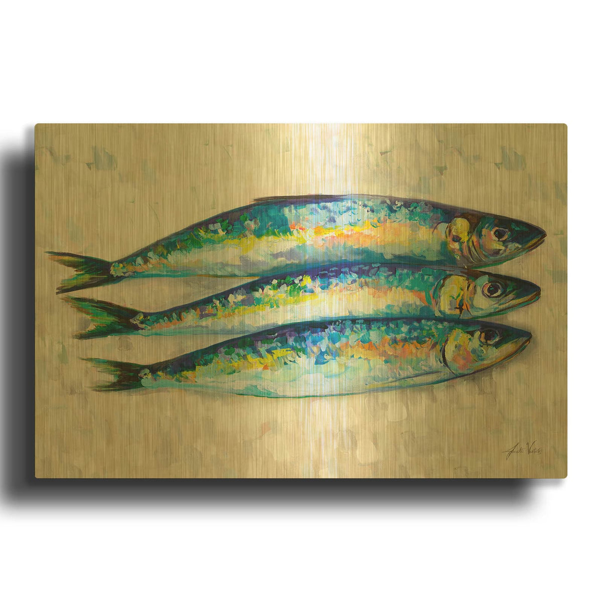 'Fish Trio' By Jeanette Vertentes Gold Metal Wall Art