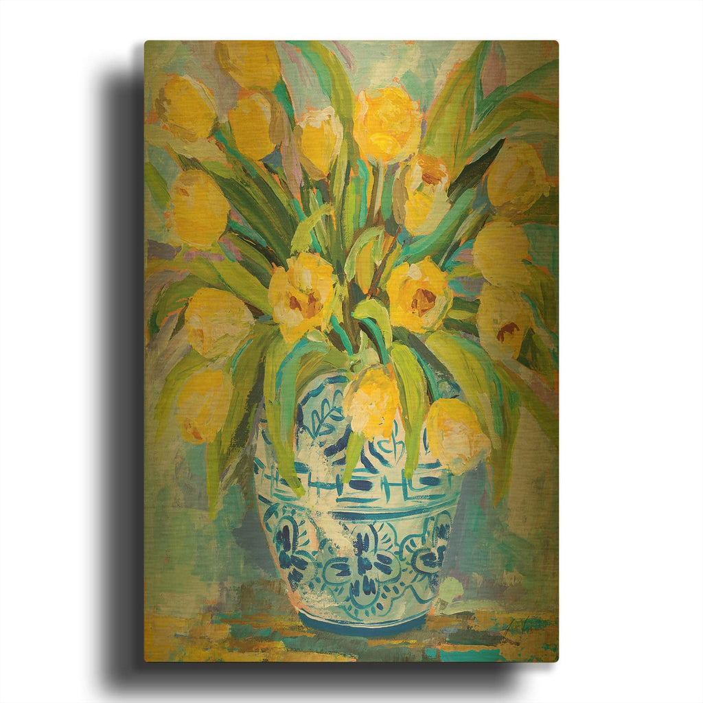 'Ginger Jar Tulips' By Jeanette Vertentes Gold Metal Wall Art